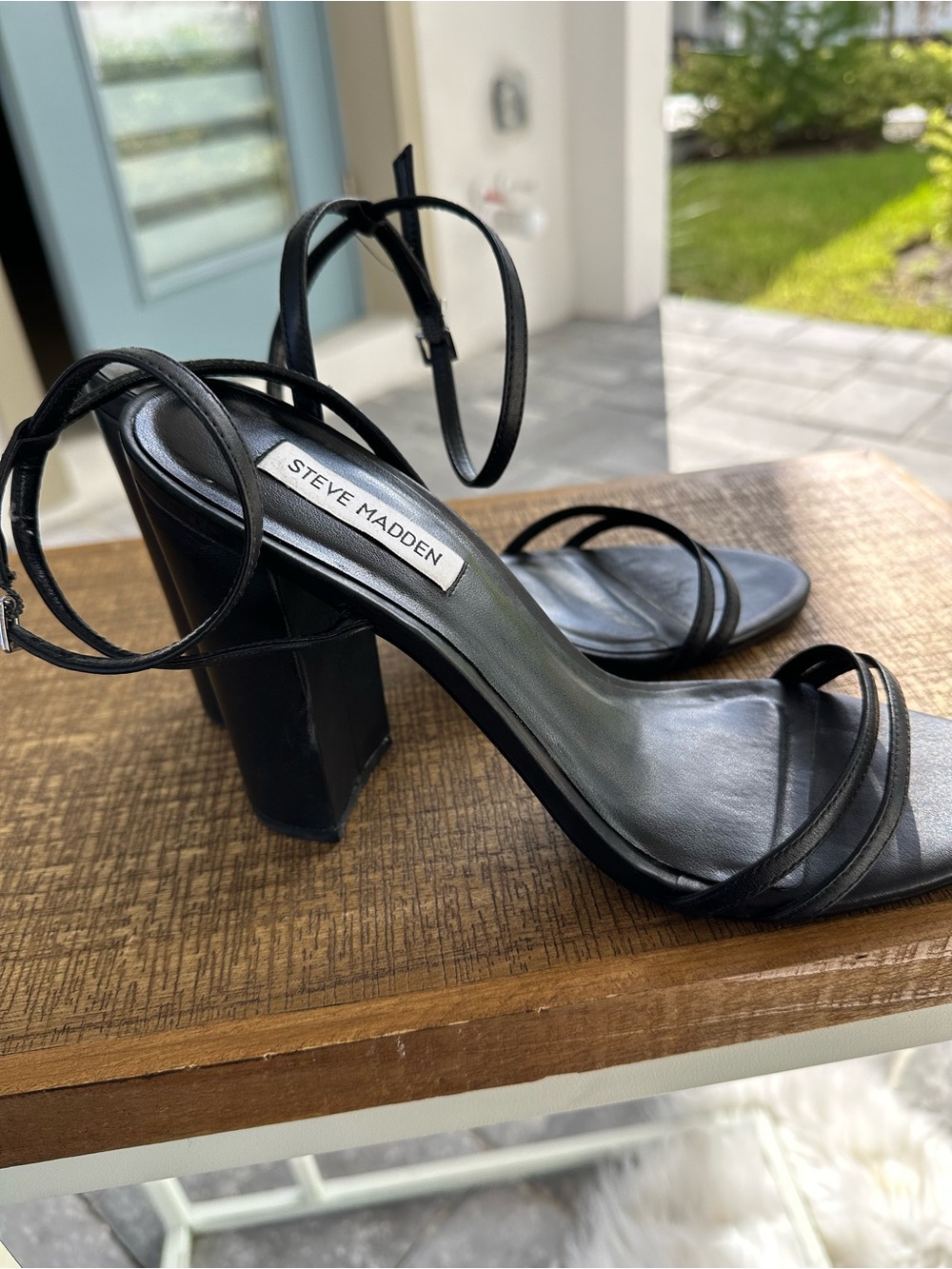 Steve Madden Black Strappy Block Heels with Ankle Wrap